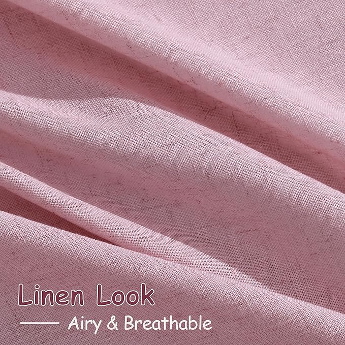 Rose Linen 96 Inch Long Curtains Panels 2 Panel Set with Back Tab Rod Pocket Semi Sheer Light Filtering Boho Aesthetic Style Room Decor Burlap Look Curtain for Bedroom and Living Room 52x96 Inch