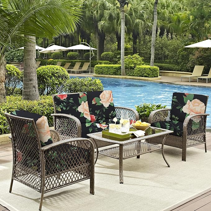 8Pcs Outdoor Cushion Covers, Patio Cushion Covers,Stretch Elastic Slipcovers, Replacement Washable & Reusable Furniture Protector for Patio Couch (Death of Summer-Pattern,Cover Only)