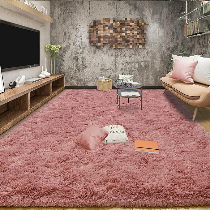 Tepook Super Soft Fluffy Rugs for Bedroom, Shag 5x8 Area Rugs for Living Room, Modern Shaggy Rug Fuzzy Carpets for Kids, Plush Indoor Nursery Home Decor Rug with Non-Slip Bottom, Blush