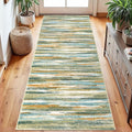 Lansny Modern Abstract Runner Rug 2.6x8, Green Mustard Multi Washable Kitchen Runner Non-Slip Soft Hallway Rug Runner Thin Print Faux Wool Carpet for Entryway Bedroom Laundry Room Indoor