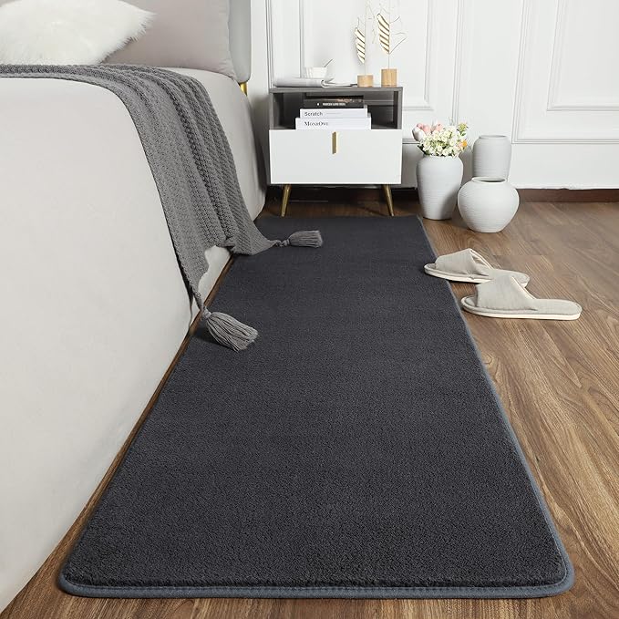 AROGAN Shag Runner Rug for Hallways, 2x6 Feet Washable Rugs with Memory Foam for Bedroom, Entryway Indoor Fluffy Throw Rug for Bedside Living Room Kids Girls Nursery Dorm Room Decor, Dark Grey