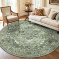RELEANY Area Rugs 6ft Washable Non-Slip, Floral Vintage Distress Print Pattern Medallion Carpet for Living Room Bedroom Dining Room, Dark Green Gray