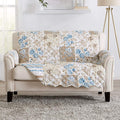 Great Bay Home Reversible Floral Patchwork Loveseat Furniture Protector - Machine Washable, Scalloped Edge, Stain Resistant, Printed Furniture Cover for Dogs, Kids, and Pets (Taupe/Blue)