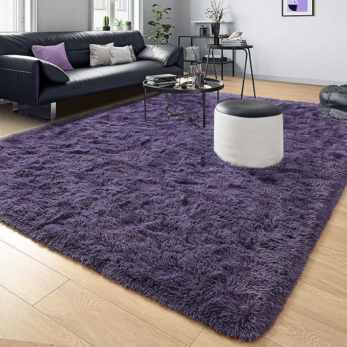 Tepook Fluffy Large Rugs for Living Room, Shag Area Rug 6x9 Soft Carpet for Bedroom, Modern Shaggy Rug for Kids Boys Girls, Plush Indoor Nursery Home Decor Rug with Non-Slip Bottom, Gray Purple