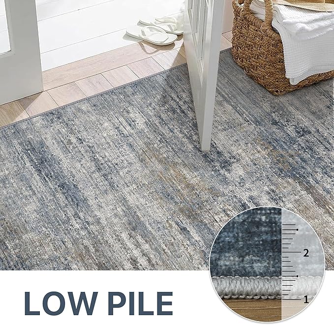BEIMO Area Rugs 6x9 for Living Room Bedroom, Modern Abstract Machine Washable Rug, Large Soft Low Pile Floor Carpet with Non Slip Backing for Dining Room, Denim Blue/Taupe