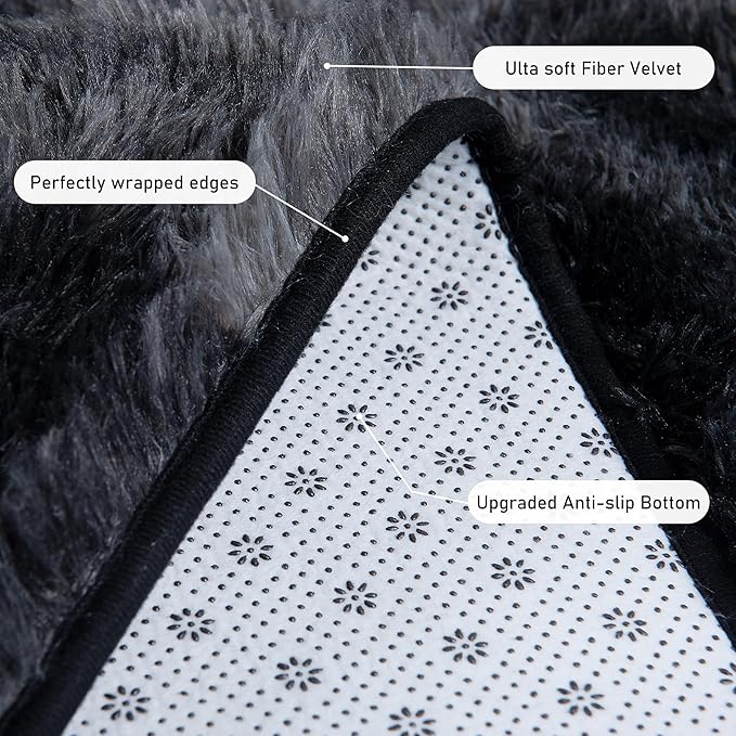 Runner Rugs for Bedroom 2x6 Rug Runners for Hallways Non Slip Soft Shag Bedside Rug, Fluffy Area Rug Throw Rugs for Living Room, Floor Carpet Runner for Nursery Kids Dorm, Dark Grey