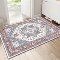 OPPODREAM Soft Throw Rugs 2x3, Small Washable Entryway Rugs 2 x 3 with Non Slip Backing, Low-Pile Faux Cashmere 2 x 3 Carpet, Red & Grey