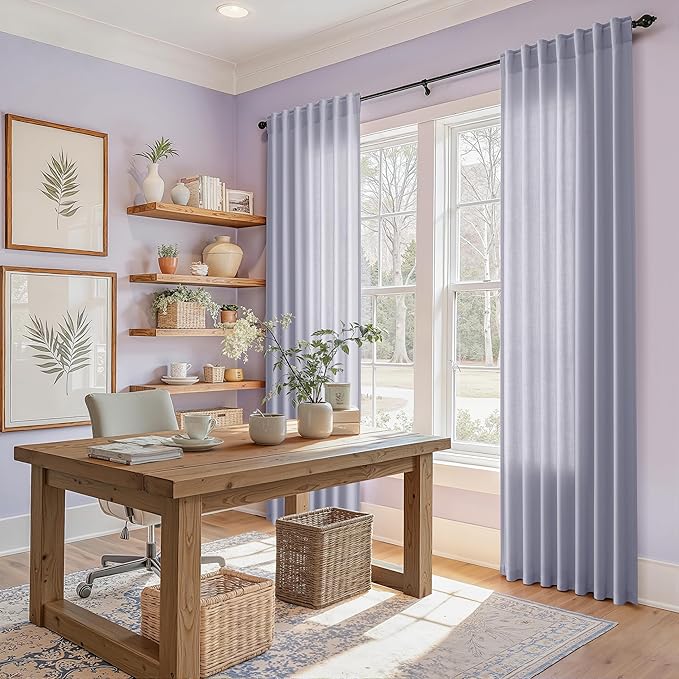 Nanspring Lavender Purple Linen Curtains 96 Inches Long for Living Room Boho Decor Light Filtering Semi Sheer Curtain Back Tab Rod Pocket Modern Luxury Drapes for Bedroom Office 52x96, 2 Panels