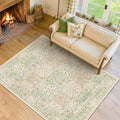 Washable Beige Green 5x8 Area Rug for Living Room, Large Entryway, Kids Room, Boy Bedroom, Playroom - Vintage Oriental Rug Low Pile Non Slip & Stain Resistance (5x8 Beige Green)