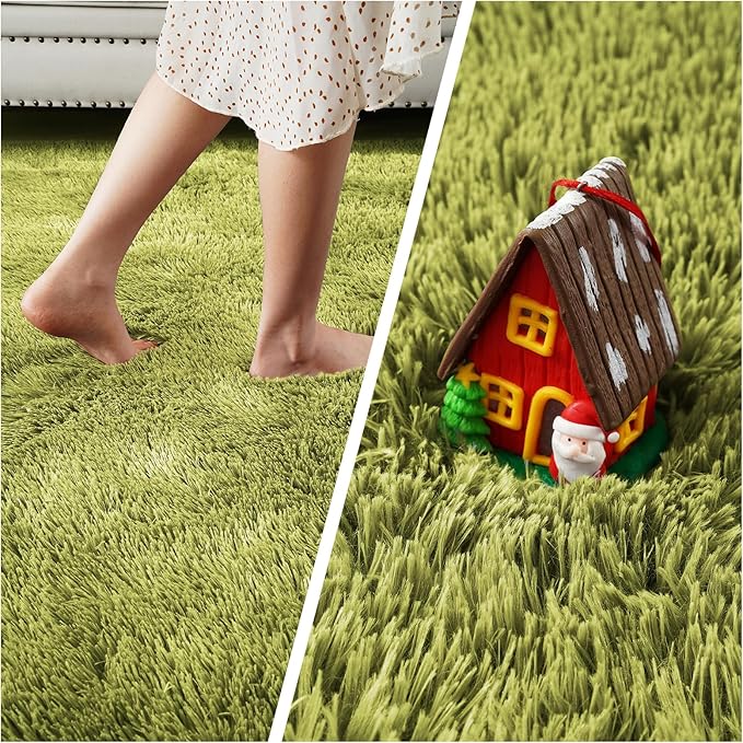 Green Grass Area Rugs for Bedroom, 3x5 Shag Fluffy Carpet, Fuzzy Furry Plush Soft Cute Kids Baby Girls Shaggy Bedside Floor Rug for Dorm Home Decor Aesthetic(3 x 5, Grass Green)