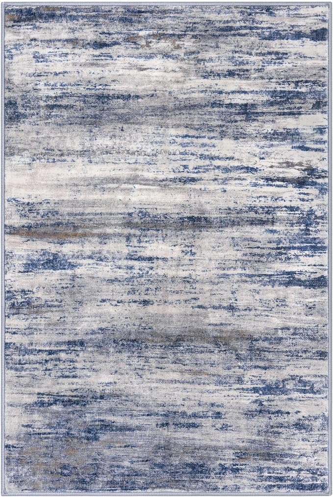 KOZYFLY Abstract Modern Washable 3x5 Area Rug Non-Slip Kitchen & Entryway Rug, Grey Blue Throw Rugs Indoor Mat for High-Traffic Door Entrance, Laundry, Nursery, Soft Bedroom Living Room Accent
