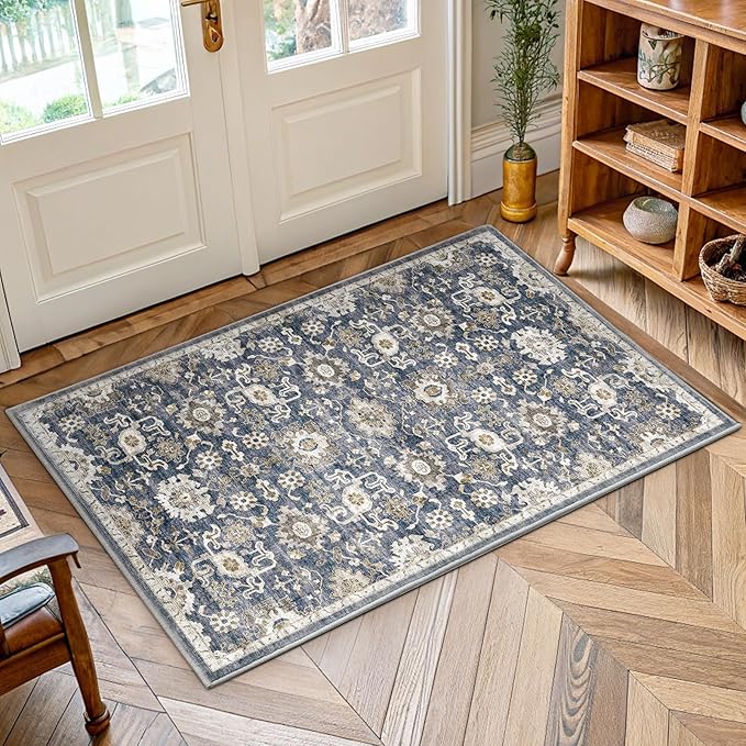 AMADA HOMEFURNISHING 2x4 Washable Area Rug, Low-Profile Entryway Rug with Non-Slip Backing & Durable Edge Binding, Vintage Rug Pattern, Small Rugs for Entryway, Kitchen & Living Room