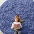 OLANLY Denim Blue Round Rugs for Bedroom - Machine Washable, 8 ft Circle Area Rugs for Living Room, Soft and Fluffy Shaggy Carpet for Teen Girl and Boys, Nursery Rooms, Dorms, Home Decor Aesthetic