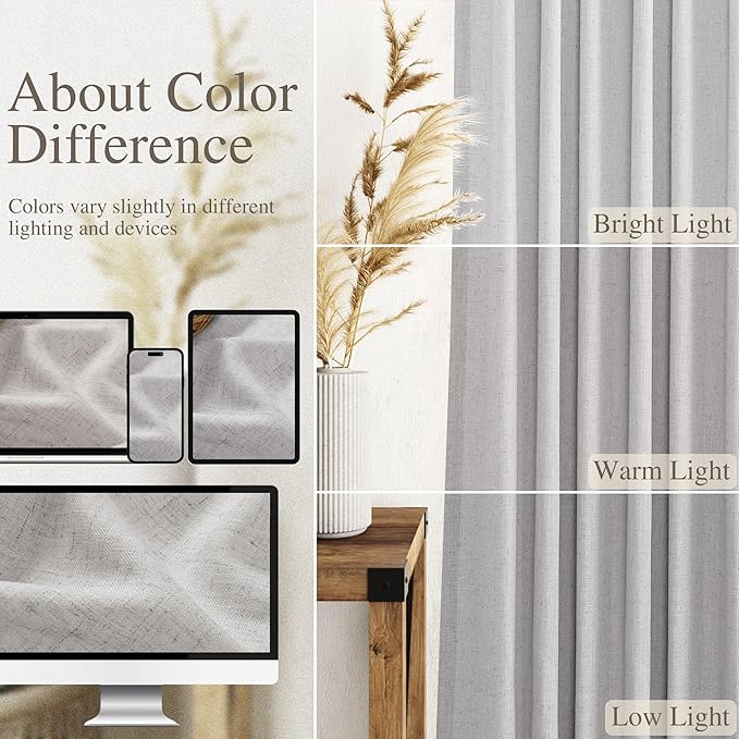 Nanspring Grey Linen Curtains 120 Inch Extra Long for Living Room Back Tab Light Filtering Semi Sheer Drapes Modern Farmhouse Coastal Decor Cotton Textured Curtain for Floor to Ceiling Window 10 FT