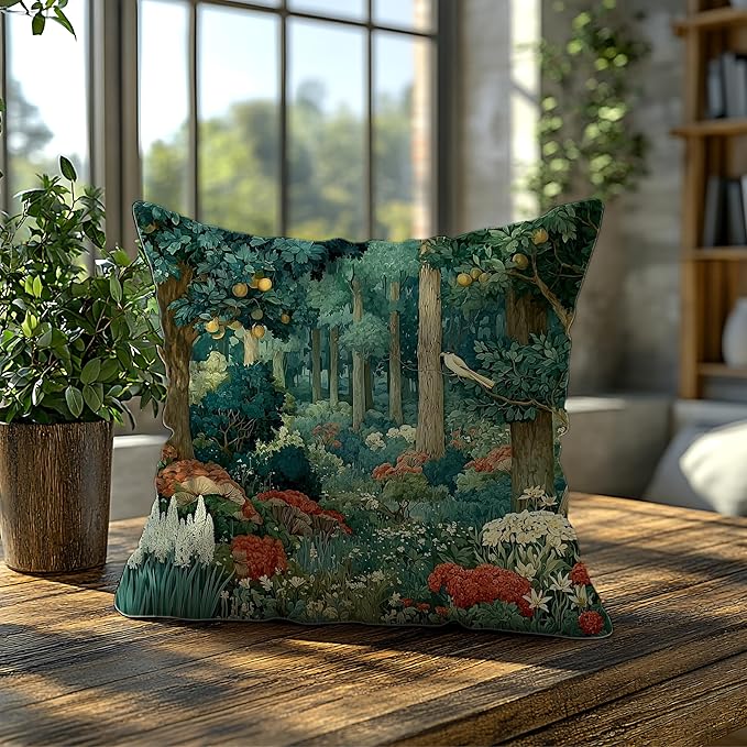 Rustic Forest Green Pillow Covers 18x18 Double-Sided, Cottagecore Summer Lemon Forest Botanical Nature William Morris Inspired Decorative Throw Pillow Covers for Sofa Bed Bedroom Living Room