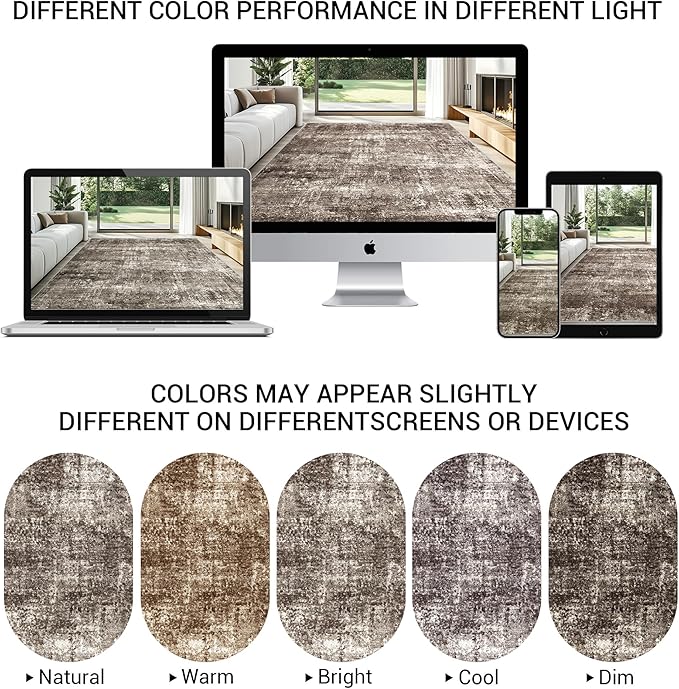 LEPEII 5x7 Area Rugs, Abstract Rugs for Living Room, Indoor Non-Slip Washable Rug for Bedroom, Dining Room, Low Pile Home Decor Neutral Area Rug-Brown/Multi
