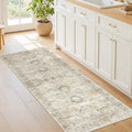2x5 Rug Runner Washable for Entryway, Soft Bathroom Rugs with Non-Slip Backing, Abstract Low Pile Hallway Runner, Vintage Small Kitchen Carpet for Stair, Laundry Room(2'x5', Grey/Yellow)