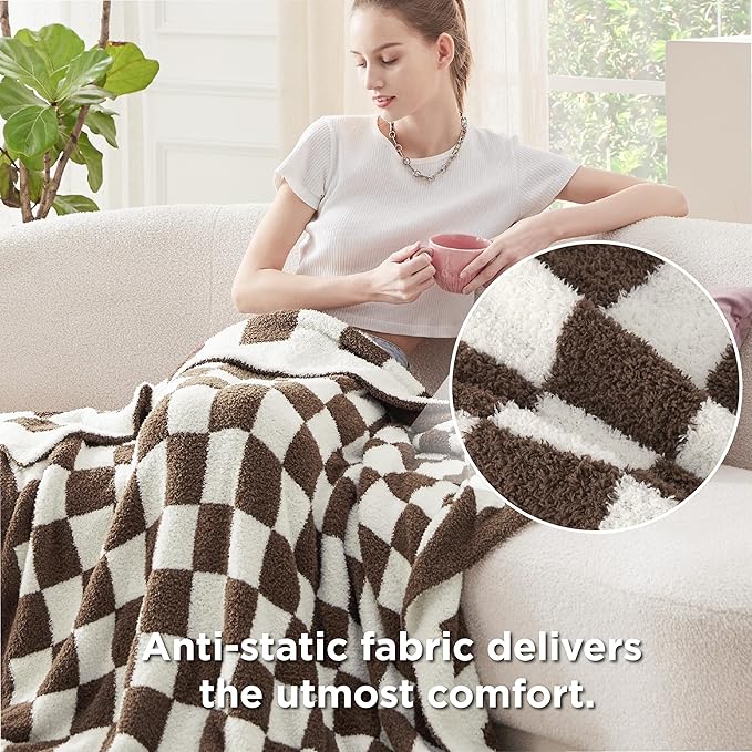 Bedsure Gentlesoft Checkered Twin Blanket for Couch - Soft Cozy & Warm Knit Brown Throw Blanket, Breathable, Lightweight & Fluffy Plaid Blankets for Bed & Sofa, Gifts for Women Men, 60x80 Inches
