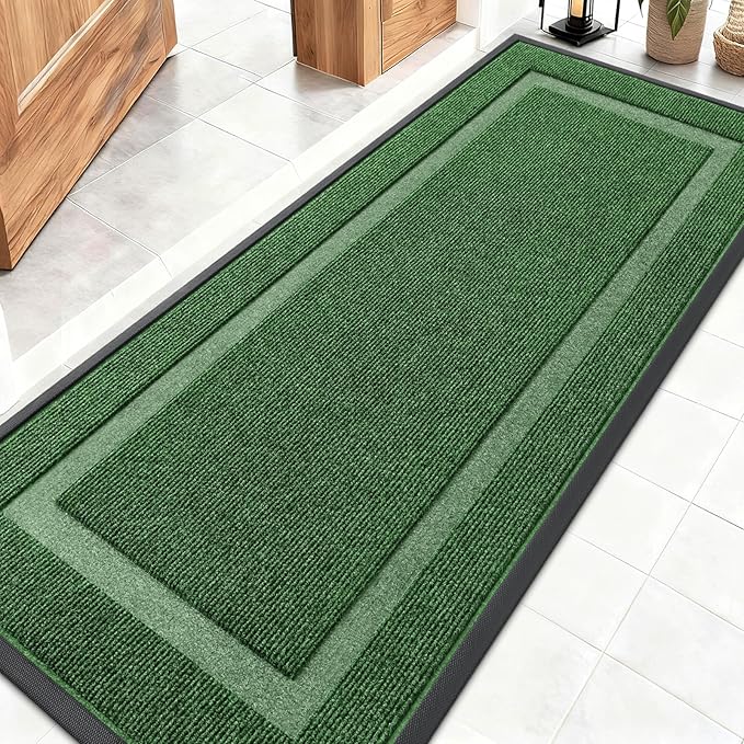 OLANLY Front Door Mat Indoor Outdoor Entrance, Waterproof All-Season, All-Weather Doormat, Sturdy Natural Rubber, Fade Resistant, Low Profile, Easy Clean Patio Porch Entryway Mat, 59x20, Green