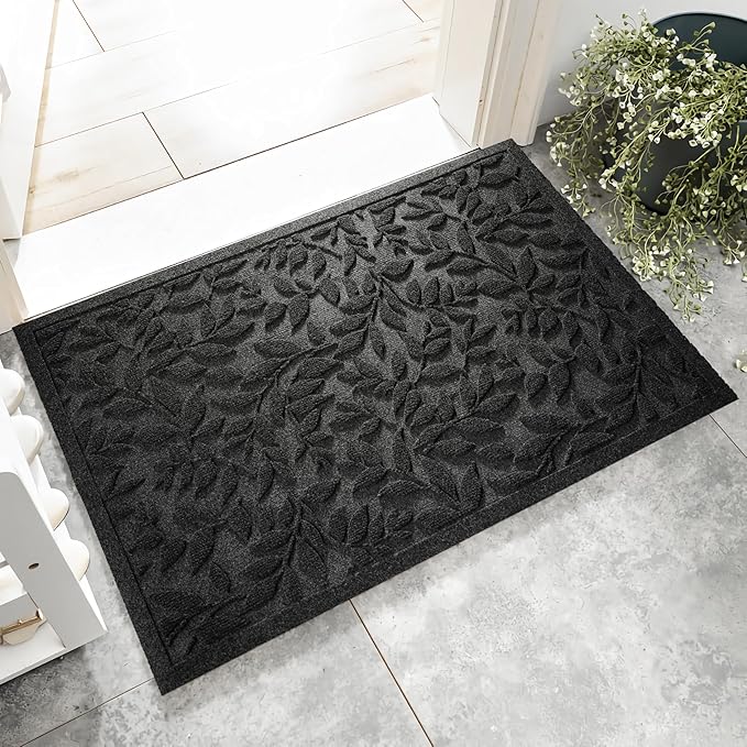 Black Leaves Outdoor Indoor Entrance Doormats, Absorbent Durable Heavy Duty Welcome Front Door Mat,Thick Natural Rubber Back,Easy Clean Entryway Mat 23x35 Inch, Low Profile