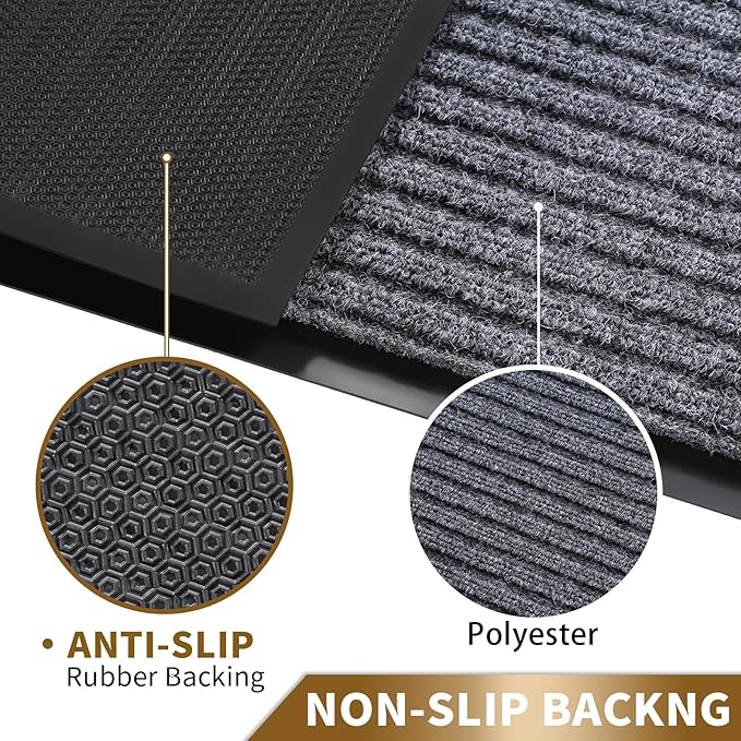Yimobra Front Door Mat Outdoor Indoor Entrance, 100% Waterproof All-Season All Weather Doormat, Welcome Matt Outside Entry, Non Slip, Low Profile, Heavy Duty Patio Porch Floor Mats,47 x 32,Gray White