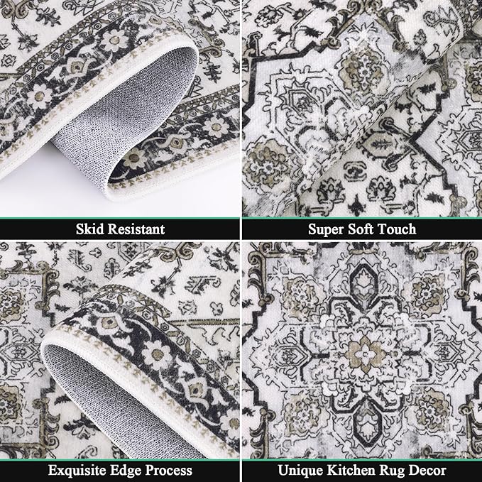 HEBE Boho Kitchen Rug Sets 3 Piece with Runner Non Slip Kitchen Rugs and Mats Washable Kitchen Mats for Floor Thick Kitchen Floor Mat Carpet Runner Rugs for Hallway Laundry Holiday Decor