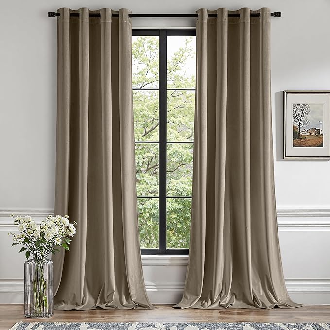 MIULEE Velvet Curtains Taupe Elegant Grommet Thermal Insulated Soundproof Room Darkening Curtains/Drapes for Classical Living Room Bedroom Decor 52 x 84 Inch Set of 2