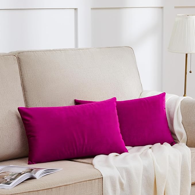 GIGIZAZA 12x20 Hot Pink Pillow Covers Velvet Lumbar Pillow Decorative Throw Pillows Couch Sofa Covers Bedroom Set of 2