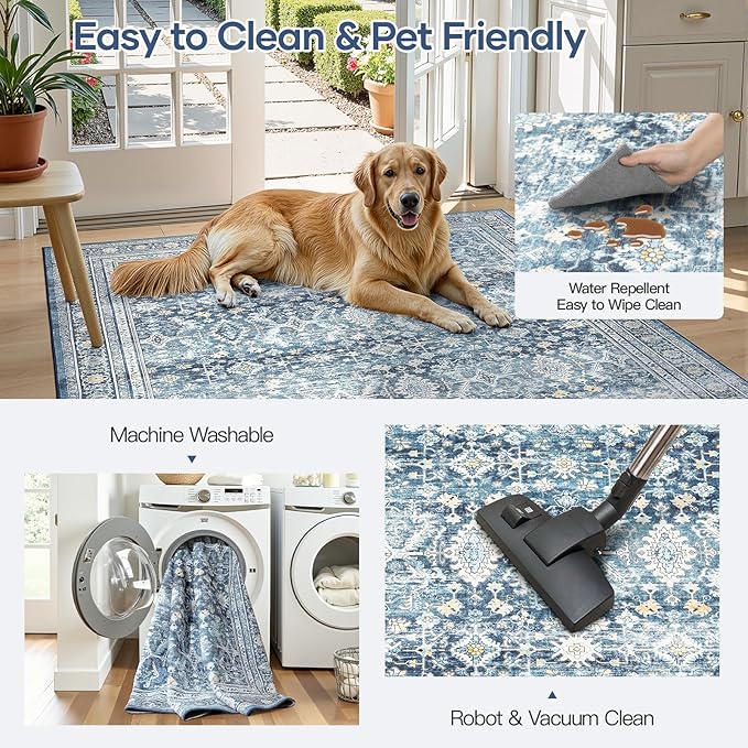 Lofus 3x5 Area Rug for Entryway,Blue Non Slip Area Rugs for Kitchen, Washablee Soft Rugs for Bedroom, Living Room, Tool Room Nursery Kids Room Decor