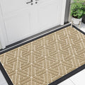 Smiry Front Door Mat Outside Entrance, Heavy Duty Sturdy Natural Rubber Doormat, Trap Dirt and Moisture, Easy Clean Low Profile Mats for Indoor Outdoor Entry, Grid Geometric (47x23, Beige)