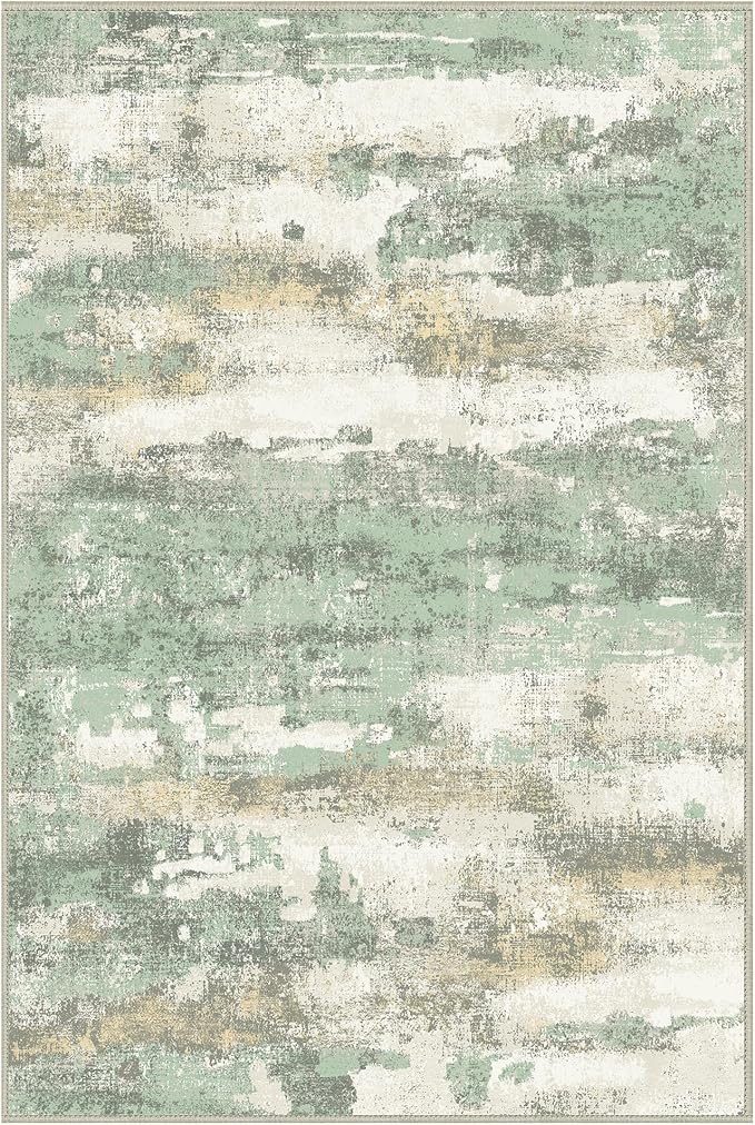 BEIMO 1'5''x2'5'' Rugs for Entryway Entrance Kitchen Bathroom, Machine Washable Modern Abstract Rug, Small Soft Low Pile Indoor Floor Mat with Non Slip Backing, Light Green