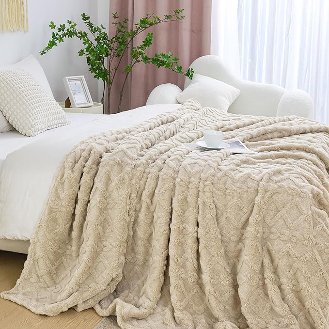Aganear Blanket Queen Size - Fuzzy Cozy Soft Blanket for Couch, Sofa, Bed, Office, Decorative Present for All Seasons, Portable Throw Blankets for Couch, Sofa, Bed(90"x90", Khaki)