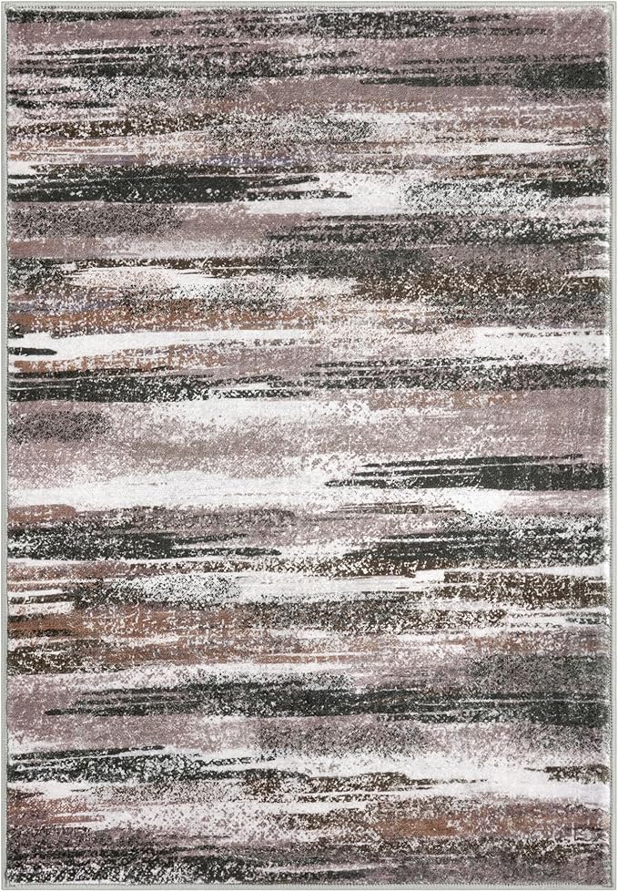 Lansny Modern Abstract Runner Rug 3x10, Dark Light Brown White Washable Kitchen Runner Non-Slip Soft Hallway Rug Runner Thin Print Faux Wool Carpet for Entryway Bedroom Laundry Room Indoor