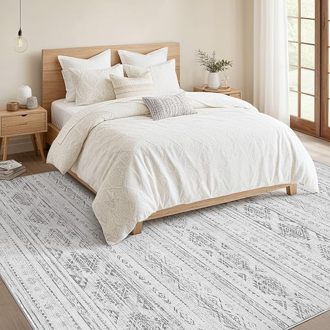 Nakagishi 10x14 Area Rug Living Room: Washable Boho Large Neutral Soft Farmhouse Modern Rugs Stain Resistant Moroccan Non-Slip Indoor Carpet for Bedroom Nursery Kids Office Dining Room- Dark Grey