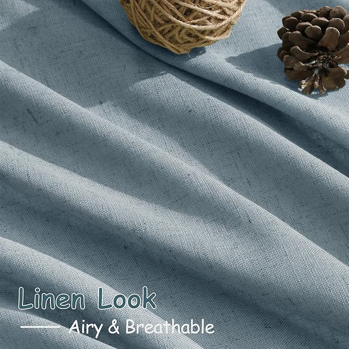 Extra Long Light Blue Linen Curtains 120 Inch for Living Room 2 Panels Set Rod Pocket Back Tab Light Filtering Semi Sheer Soft Linen Window Drapes Privacy High Ceiling Drapes for Farmhouse 52x120