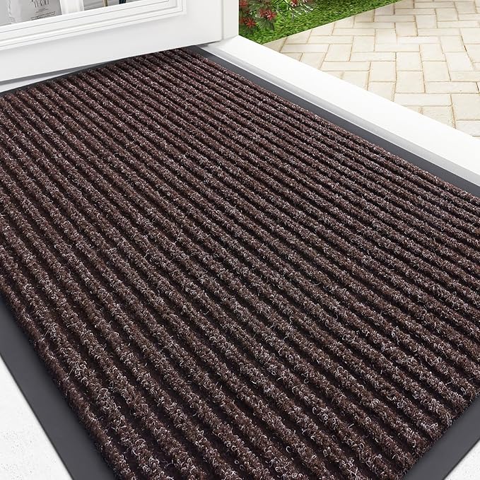 OLANLY Front Door Mat Indoor Outdoor Entrance, Waterproof Heavy Duty Doormat, Fade Resistant, Low Profile, Easy Clean Patio Porch Welcome Floor Mats for Entry, 33x21, Tan