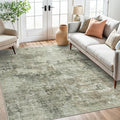 Soalmost Abstract Rug 5x7 Machine Washable Area Indoor Green Black Low Pile Non-Slip Foldable Thin Accent Rugs for Bedroom Living Room Dining Room