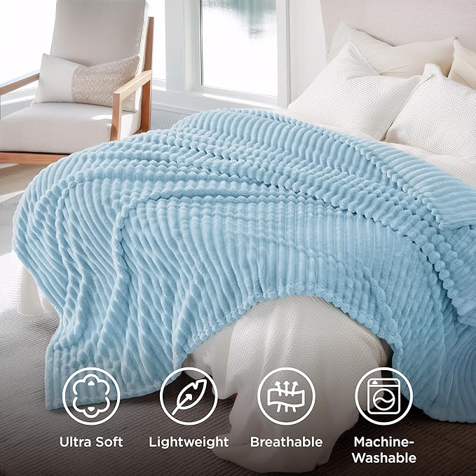 Bedsure GentleSoft Blue Fleece Blanket for Couch - Cozy Soft Blankets for Women, Cute Small Throws for Girls, Light Blue, 90x90 Inches
