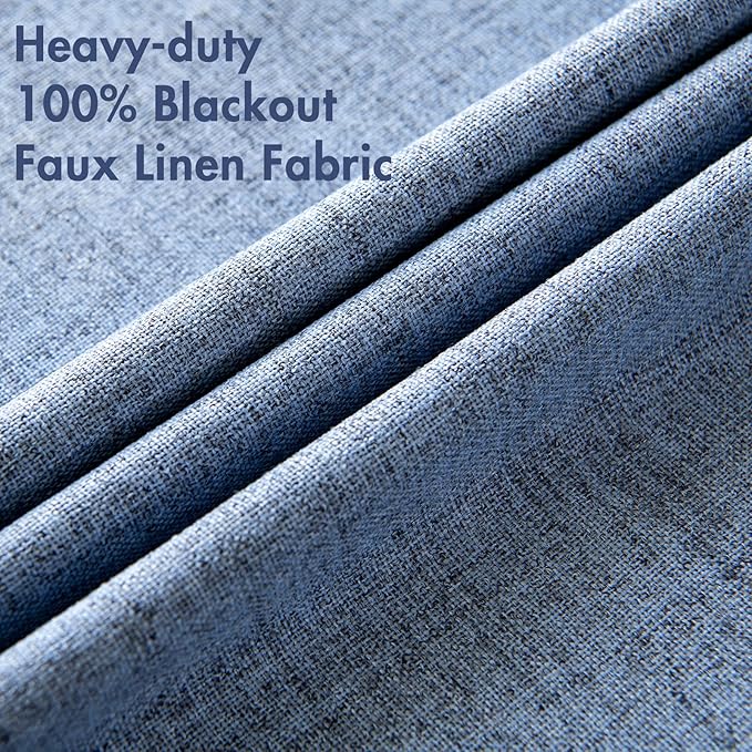 MIULEE Linen Texture Curtains for Bedroom Solid 100% Blackout Thermal Insulated Stone Blue Curtains Grommet Room Darkening Drapes Luxury Decor for Living Room Nursery 52x72 Inch (2 Panels)
