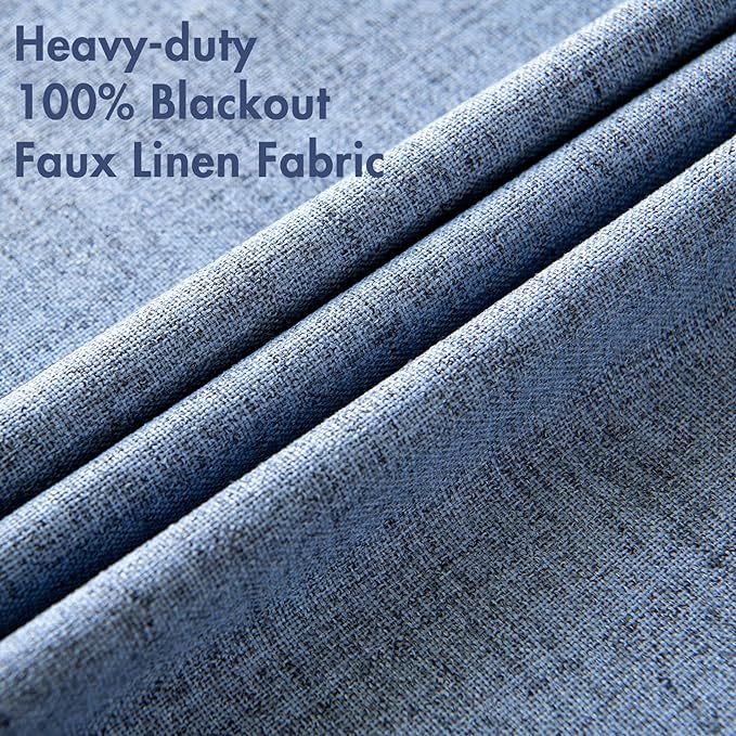 MIULEE Linen Texture Curtains for Bedroom Solid 100% Blackout Thermal Insulated Stone Blue Curtains Grommet Room Darkening Curtains/Drapes for Living Room Nursery 52x63 Inch (2 Panels)