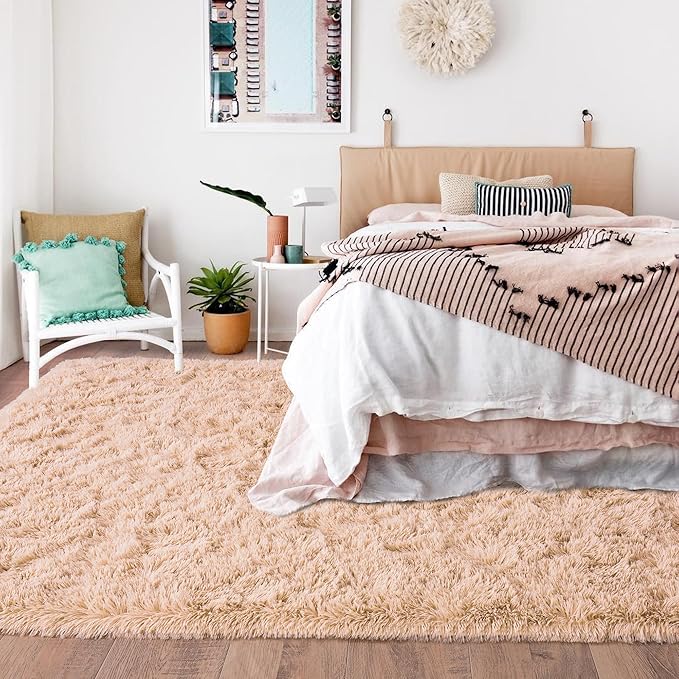 Rugs for Living Room 6x9, Soft Shaggy Modern Shag Area Rug for Bedroom, Upgrade Non-Slip Plush Fluffy Carpet for Kids Boys Girls Room Home Decor Aesthetic, Camel