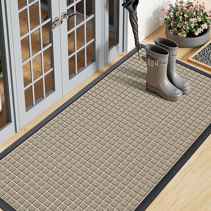Smiry Front Door Mat Outside Entrance, Heavy Duty Natural Rubber Doormat, Non Slip, Trap Dirt and Moisture, Easy Clean, Low Profile Welcome Floor Mats for Indoor Outdoor Entry, 71x23 Inch, Beige
