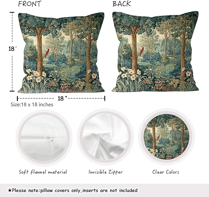 Rustic Spring Forest Pillow Covers 18x18 Double-Sided, Cottagecore Forest Nature Botanical Wildflower Decorative Throw Pillow Covers for Sofa Bed Bedroom Living Room Set of 2