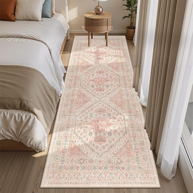 Kitchen Runner Rug Non Slip Washable 2.5x8, Soft Low Pile Entryway Rug Runners for Hallways,Carpet Runner for Living Room,Kitchen, Laundry, Bathroom(Pink,2.5'x8')