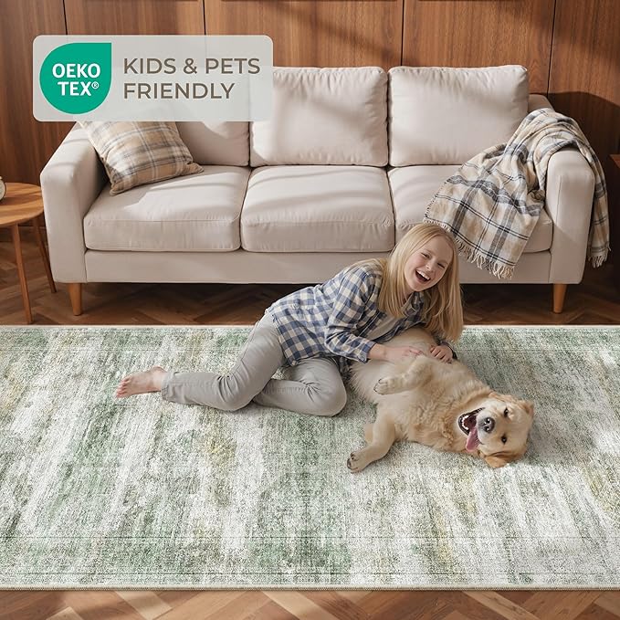 Long Rugs Runner - Washable Runner Rugs for Hallway 2x10, Ultra-Thin Soft Kitchen Carpet Runner, Anti Slip Backing Runner Rugs for Entrance, Bedroom, Living Room(2'x10', Green/Yellow/Ivory)