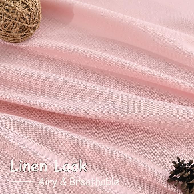 Nanspring Pink Linen Curtains 84 Inch Length 2 Panels Set for Baby Girl Bedroom Rod Pocket Back Tab Light Filtering Window Drapes for Kids Protect Privacy Home Decor 52x84