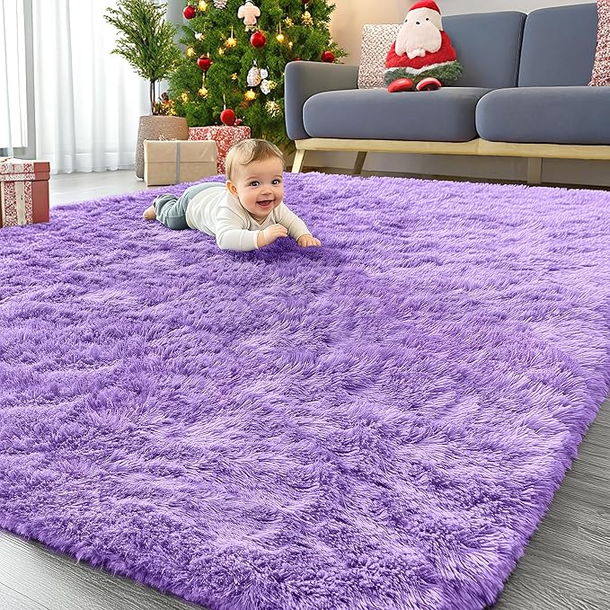 OLANLY 6x9 Machine Washable Large Area Rugs for Living Room, Bedroom, Soft Fluffy Shaggy Bedside Rug, Indoor Floor Carpet for Kids Girls and Boys, Dorms, Nursery, Home Decor Aesthetic, Purple