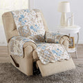 Great Bay Home Reversible Floral Patchwork Recliner Furniture Protector - Machine Washable, Scalloped Edge, Stain Resistant, Printed Furniture Cover for Dogs, Kids, and Pets (Taupe/Blue)