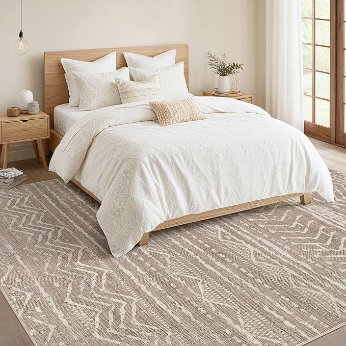 Nakagishi Area Rug 6x9 Living Room: Washable Boho Large Neutral Soft Farmhouse Rugs Stain Resistant Modern Indoor Floor Non Slip Accent Carpet for Bedroom Nursery Kids Playroom Office Dining Room Dorm