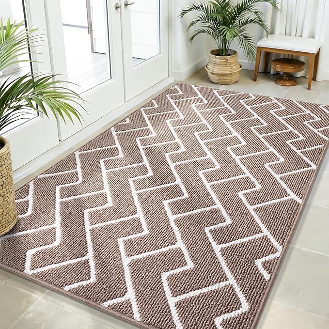 OLANLY Front Door Mat, Non-Slip Rubber Backing, Dirt Resistant and Absorbent, Washable, Easy to Clean Low-Profile Indoor Doormat for Back Door, Entryway, Inside Entrance, 59x35, Brown